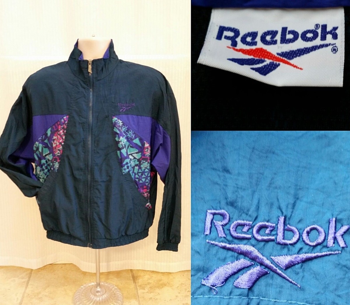 Vintage REEBOK Nylon Track Jacket Windbreaker - Teal Purple