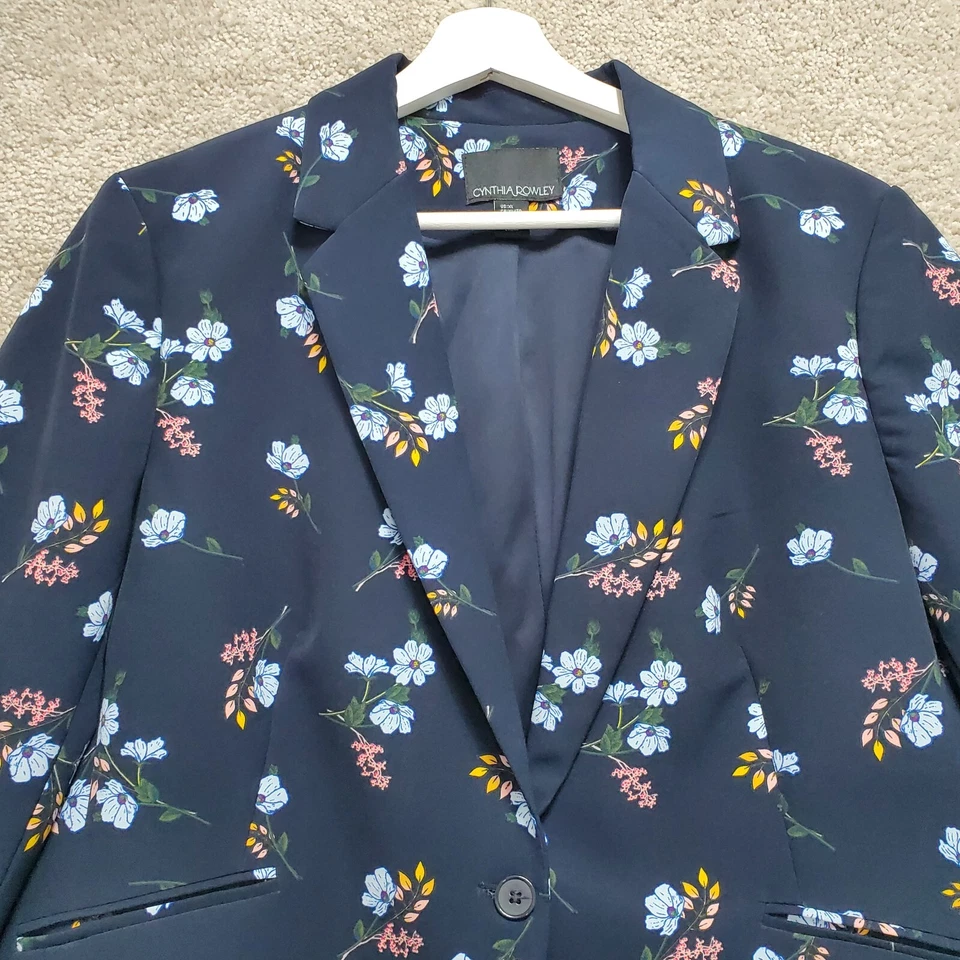 Chaqueta Blazer Cynthia Rowley Mujer XL Azul Marino Floral Preppy Casa Academia Oficina Foto 4 de 4