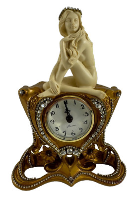 Vintage 2005 Veronese Sitting NUDE Rhinestone Encrusted Baroque Clock