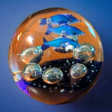 Dolphin Paperweight Glass Handmade. Floating Bubbles.
