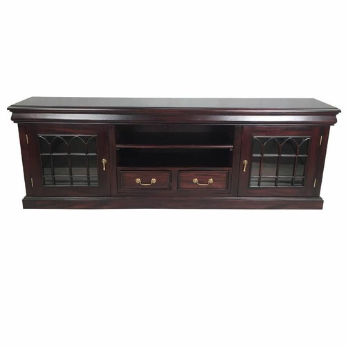 Solid Mahogany Wood 2 Door TV Cabinet With Drawers Antique Colonial Style - Picture 2 of 12