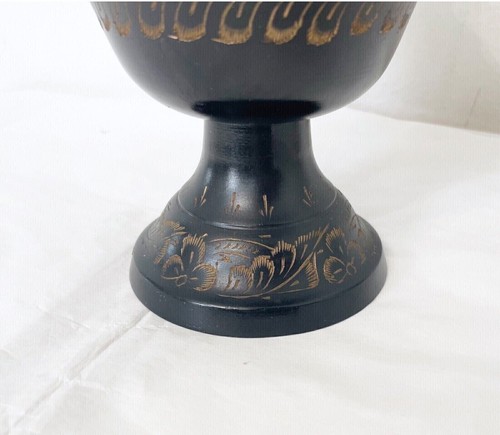 Vintage India Black Brass Etched Large Vase 13 in. EUC - Picture 3 of 9