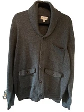 Goodiefellow Men Gray Cardigan Button Sweater SZ L  Preppy 3 Pocket Shawl Collar