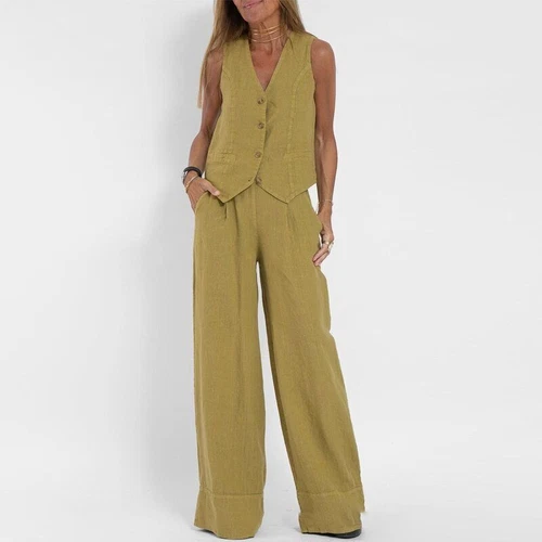 Women's suit jacket vest/top+pants new patchwork cotton linen casual set - Bild 20 von 34
