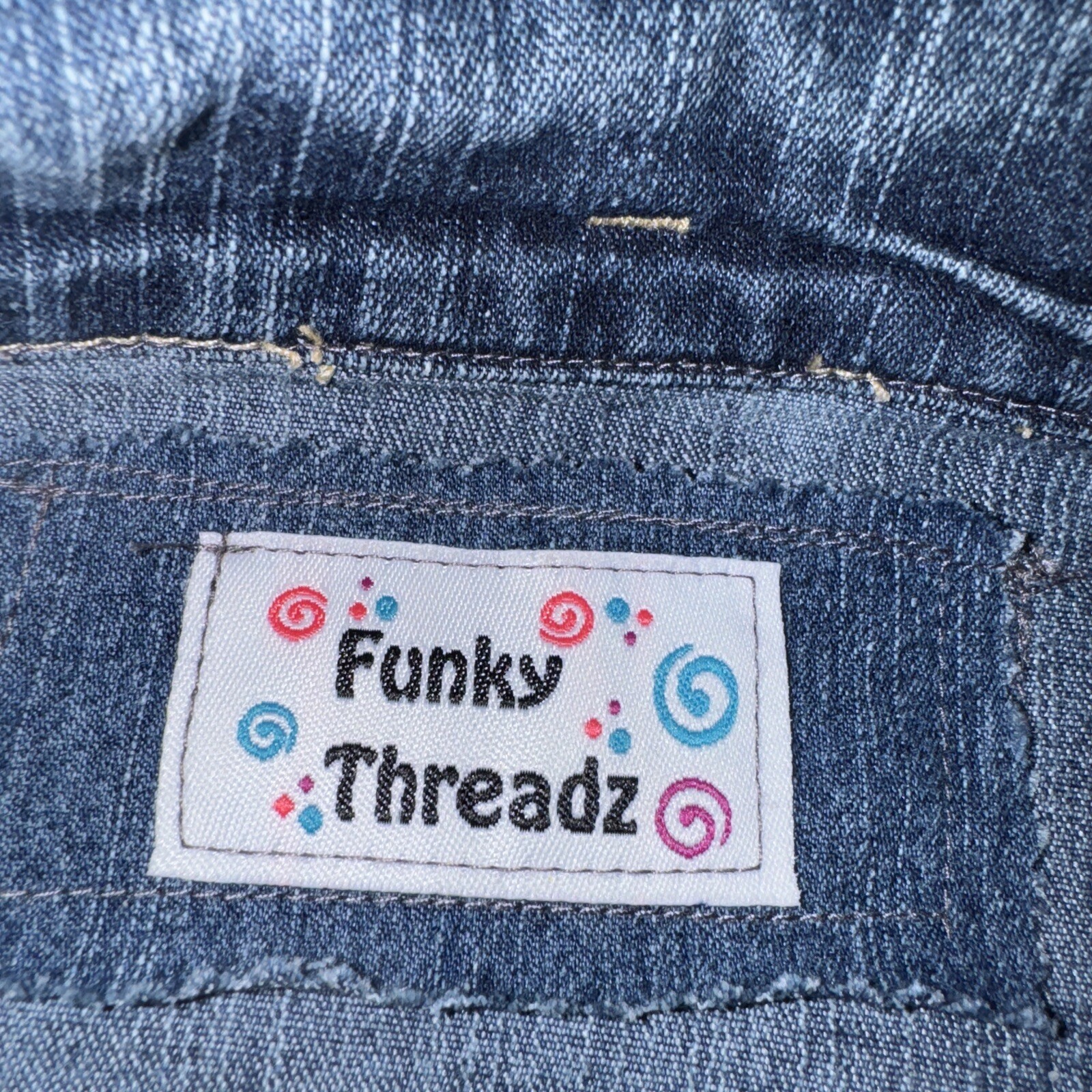 Funky Threads Jean Jacket Trench Patchwork Button… - image 8