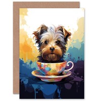 Teetasse Yorkshire Terrier PorträT Lila Geburtstagskarte