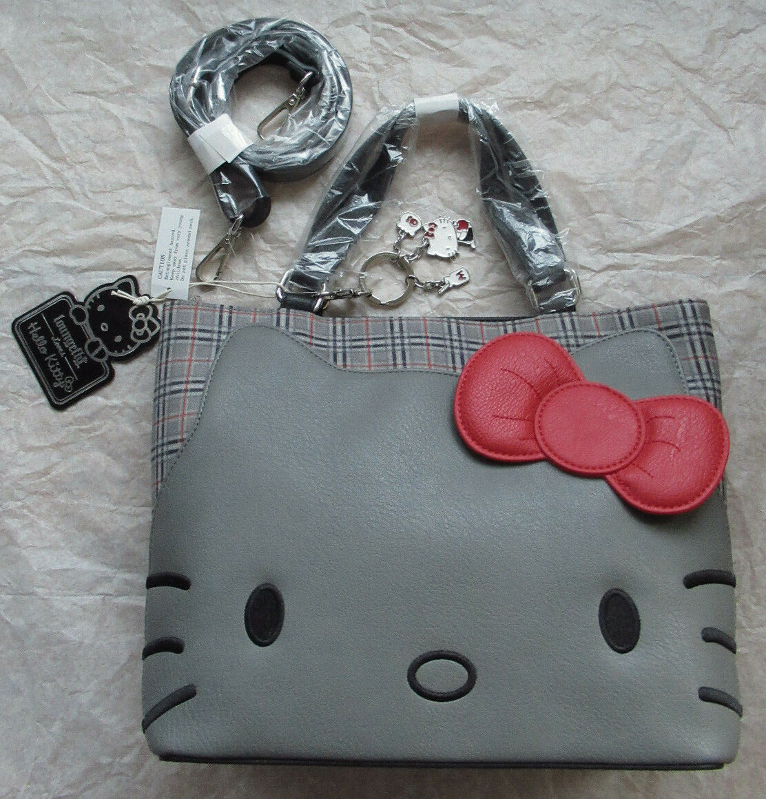 LOUNGEFLY Sanrio Hello Kitty gray grey plaid crossbody tote LOUNGEFLY Sanrio Hello Kitty gray grey plaid crossbody tote