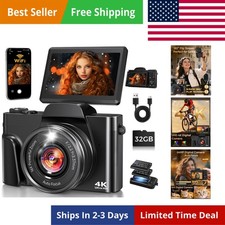 4K Digital Camera for Photography with WiFi,64MP Autofocus 3'' 180  Flip Scre...