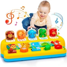 Interactive Pop up Animal Toys with Music & Light, Montessori Cause and Effect T