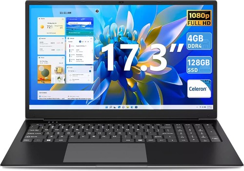 SGIN Laptop 17.3 Zoll Laptops 4GB RAM 128 GB SSD FHD IPS 2.4/5G WiFi BT5.0 USB - Afbeelding 1 van 11