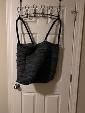 Woven Tote Shoulder/Beach Bag with Black Strap Large Lined, Rectangle Pattern