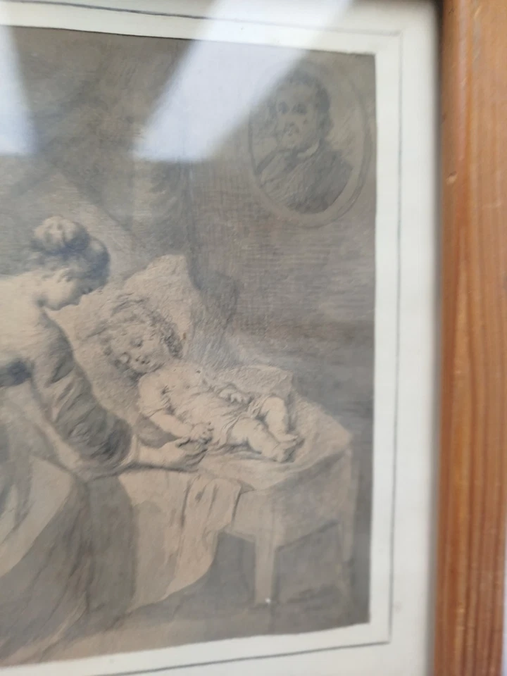 dessin lavis amour maternel par Emeraux 19 ème - Photo 4/4