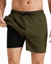 Mens Swim Trunks with Compression Liner Quick Dry Beach Shorts