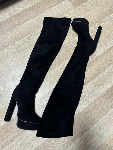 Women Casadei Knee-High Boots Black Suede 36.5