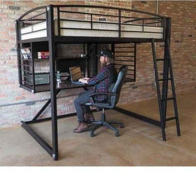 Used Full Size Loft Bed with Built In Desk and Shelves