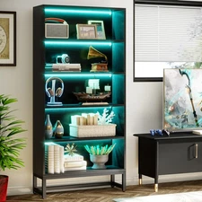 70.8” Tall Bookcase Bookshelf, 5-Tier Large Bookcases Organizer with LED Lights