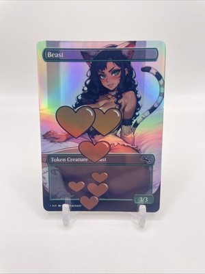 Beast Token Foil Playtest WAIFU Fanart Borderless EDH Commander MTG v2