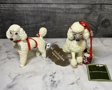 NEW PAIR ST. NICHOLAS SQUARE POODLE DOG CHRISTMAS ORANMENTS KOHLS RESIN 3.5"