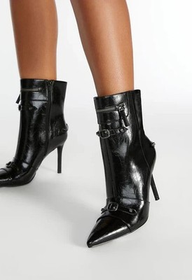 DE. WOMENS ZIP BIKER PLATFORM BOOTS LADIES STILETTO HEEL BUCKLE ANKLE HIGH SHOES