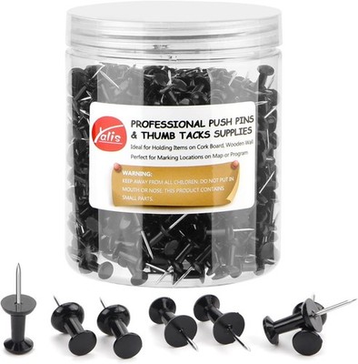 Black Push Pins 600 Count - Standard Thumb Tacks for Corkboard Bulletin Board