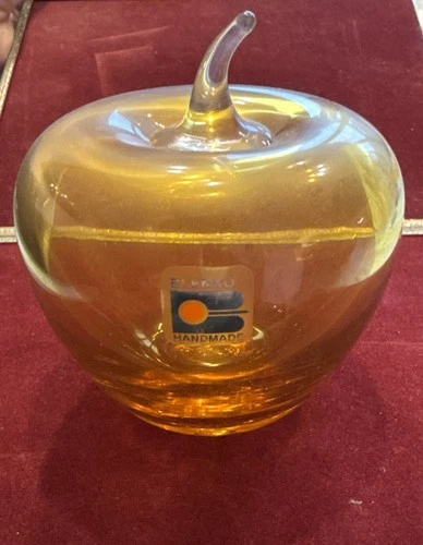 Vintage BLENKO Art Glass Amber Apple Paperweight MCM Heavy