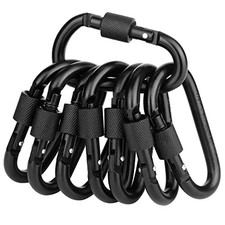Locking Carabiner Clip, Caribeaner Clips Black D Ring Spring Snap Key 8 Pack