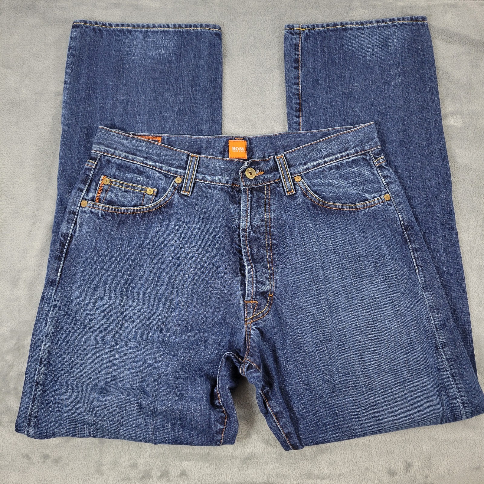 Boss Hugo Boss Jeans Mens Size Fits 33x32 Button Fly Blue Denim Straight Leg
