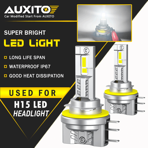 AUXITO H15 LED Headlight Bulb Canbus Error Free High Beam DRL 7035 24000LM A8