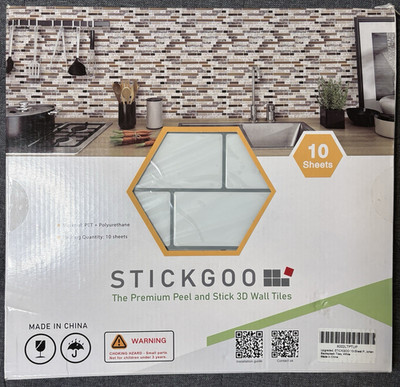 New STICKGOO Premium Peel & Stick 3D Wall Tile Panels 10 Sheets White Gray Grout