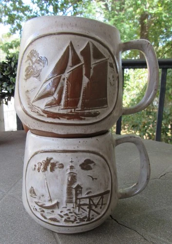 Pair of Onion River Pottery Mugs Vermont Nautical Theme