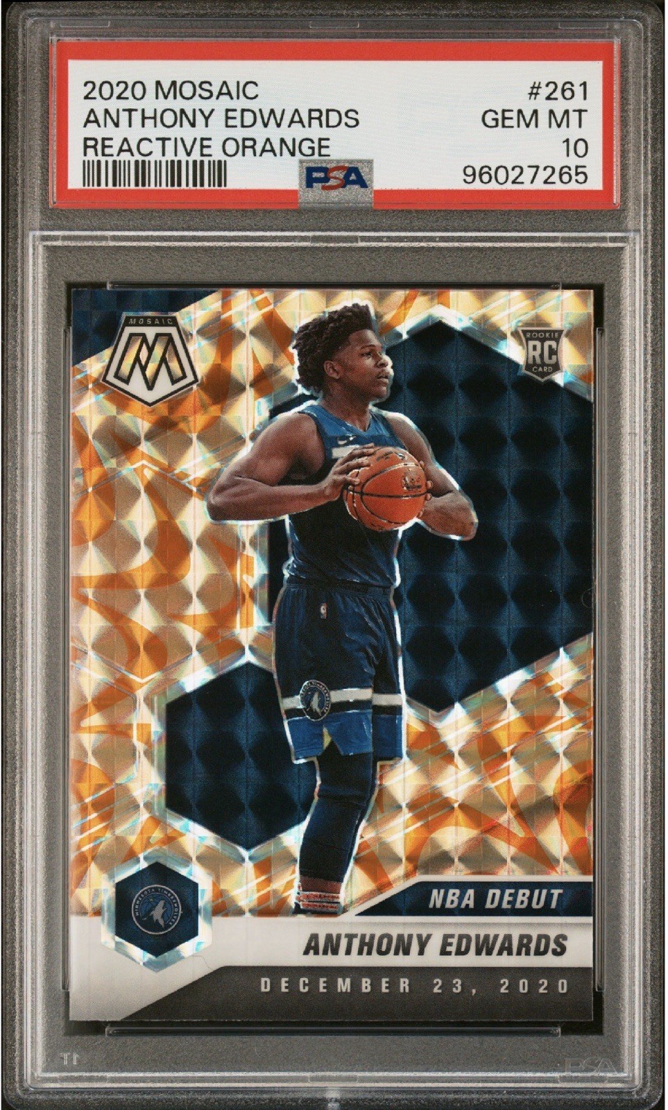 2020 Mosaic Anthony Edwards Reactive Orange #261 PSA 10 Rookie Timberwolves