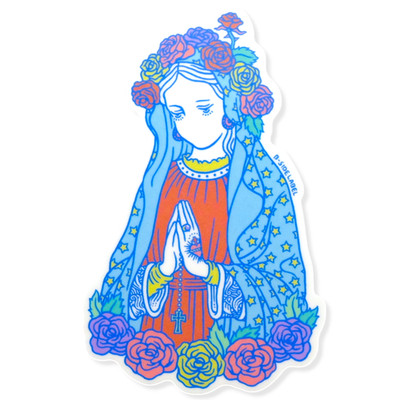 Rose-Covered Mary in Prayer   B-Side Label Sticker