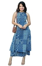 Women Pure Cotton Kurta Palazzo Set  Sleeveless Printed Kurta with Palazzo Pant