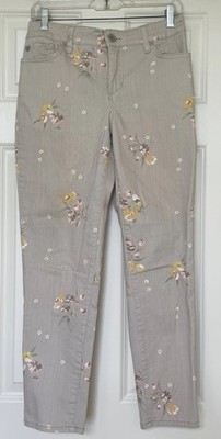 Bandolino Mandie Slim Crop Jeans Women Size 6 Gray/Florals Cotton Blend Stretch