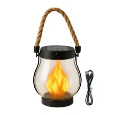 Solar Lantern Outdoor Light With Dancing Flame, Flickering Solar & USB Light