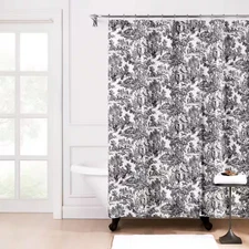 Victoria Park Toile 72 In. L Black Shower Curtain