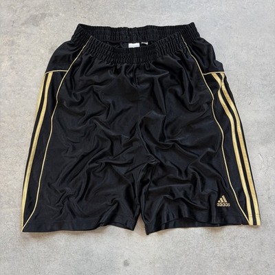 Adidas Shiny Silky Dazzle Shorts Black Gold Basketball Baggy Large No Drawstring