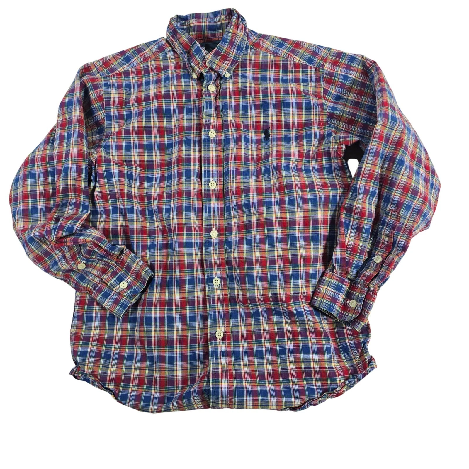 Ralph Lauren Kids Plaid Button Down Shirt Long Sleeve Blue Red Size M 10-12