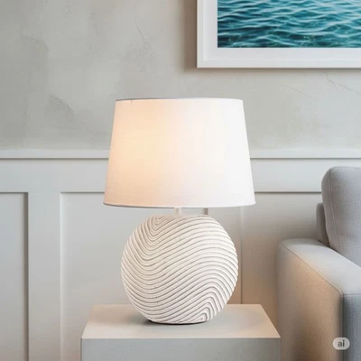Tischlampe Tischleuchte Wohnzimmer Nachttischlampe E14 Weiß mit Schirm 38cm - Bild 1 von 4