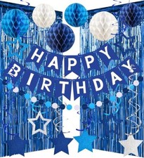 Blue Birthday Decorations, Happy Birthday Banner Honeycomb Fringe Navy Blue