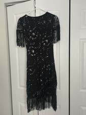 Black Fringe Sequin Flapper Dress