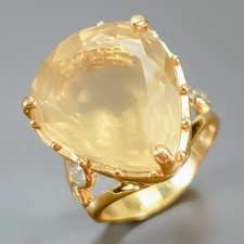 Handmade 28 ct+ Natural Lemon Quartz Ring 925 Sterling Silver Size 8 /R443678