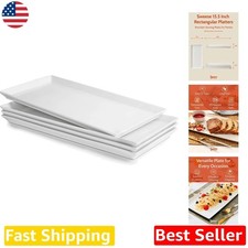Large 15.5" Rectangular White Porcelain Serving Plates - Set of 4 - Dishwashe...