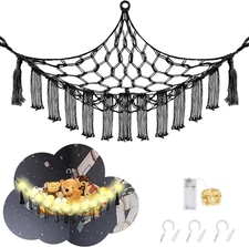Stuffed Animal Hammock with LED Light Toy Storage Kids Room Decor Black