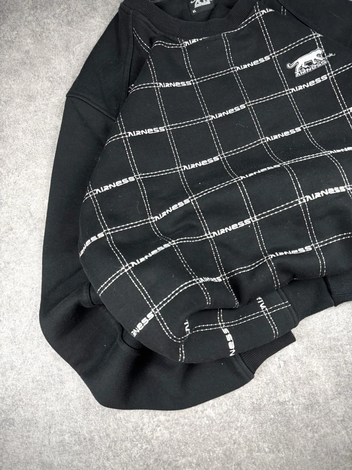 Airness sweatshirt homme noir à carreaux, logo, col rond, manches longues XL - Photo 3/4