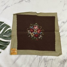 Vintage Paragon Needlepoint Canvas Preworked Floral Roses Bouquet Brown Red