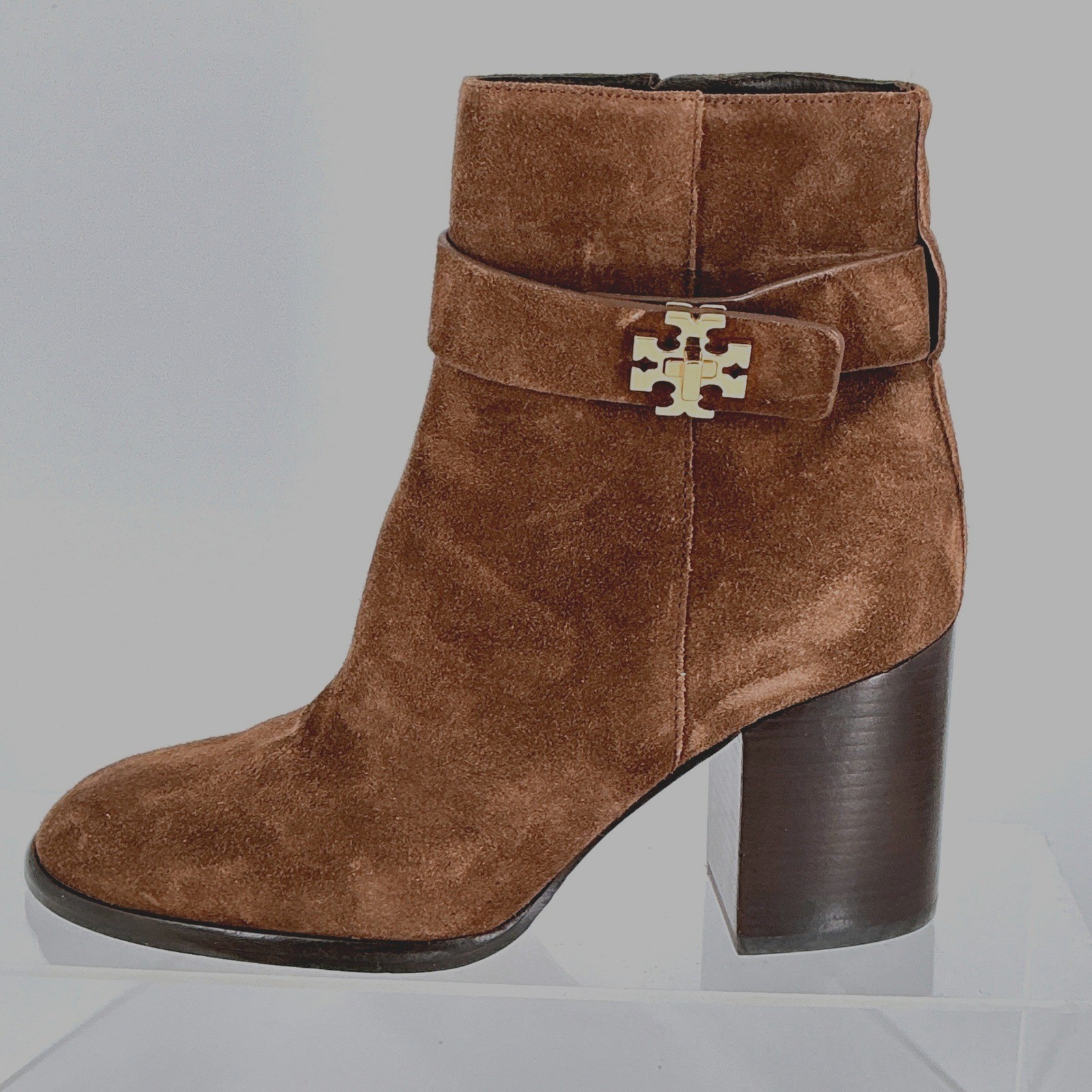 Tory Burch Size 6.5 Brown TURNLOCK HEELED Suede Ankle Boots NEW Gold Logo $500 thumbnail 4