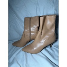 Women's Tan Pointed-Toe Mid-Heel Ankle Boots