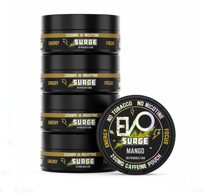 EVO Surge 200mg Caffeine Pouches - 5 Pack (20 Count/Can)   MANGO