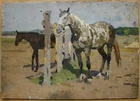 Ukrainian Soviet USSR Oil Painting impressionism realism horse